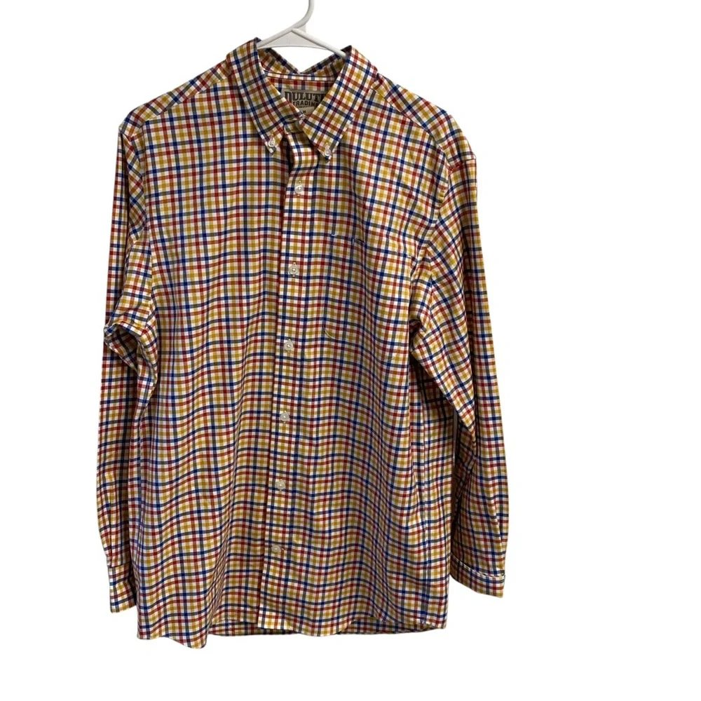 Duluth Mens Multicolor Plaid Button Down Shirt 100% Cotton Front Pocket Size Med